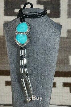 Navajo Turquoise & Sterling Silver Bolo Tie Alvin Joe