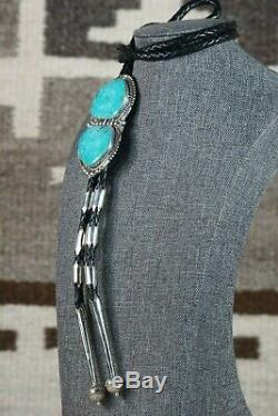 Navajo Turquoise & Sterling Silver Bolo Tie Alvin Joe