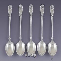 Rare 5 Alvin Sterling Silver Fleur de Lis Art Nouveau Iced Tea Spoons B Mono