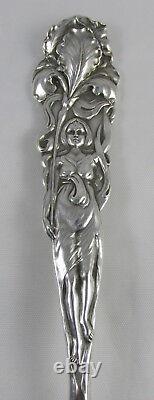 Rare Antique Alvin Raphael Asparagus Serving Fork Art Nouveau Lady Iris Flowers