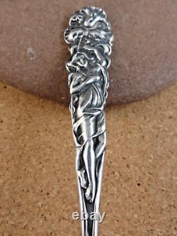 Rare Antique Raphael Alvin Art Nouveau Woman Daffodil Sterling Silver Spoon #158