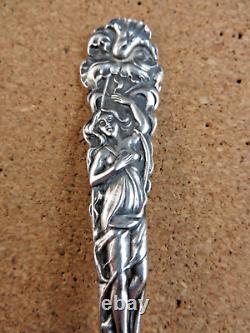 Rare Antique Raphael Alvin Art Nouveau Woman Daffodil Sterling Silver Spoon #158