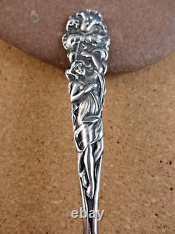 Rare Antique Raphael Alvin Art Nouveau Woman Daffodil Sterling Silver Spoon #158