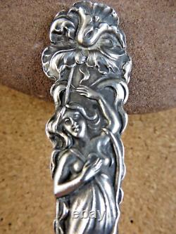 Rare Antique Raphael Alvin Art Nouveau Woman Daffodil Sterling Silver Spoon #158