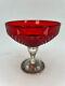 Ruby Glass Pedestal Vintage Alvin Sterling Silver Diamond Point Compote Dish