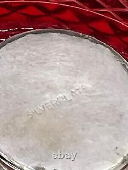 Ruby Glass Pedestal Vintage Alvin Sterling Silver Diamond Point Compote Dish