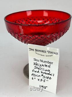 Ruby Glass Pedestal Vintage Alvin Sterling Silver Diamond Point Compote Dish