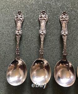 SET of 6 Sterling Alvin Orange Blossom Gumbo Soup SPOONS 6 7/8 Mono P Antique