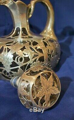 STERLING SILVER OVERLAY CLEAR CRYSTAL GLASS WINE DECANTER ALVIN MFG Co
