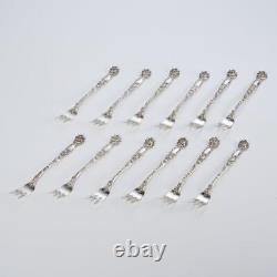 Set (12) Antique Alvin Bridal Rose Sterling Silver Cocktail/Oyster Forks, 5.5