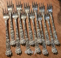 Set 12 Bridal Rose by Alvin Sterling Silver Cocktail Seafood Forks 5 1/2 NO M