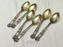 Set 6 Alvin Sterling Bridal Rose Demitasse Spoons Gold Wash No Mono Art Nouveau