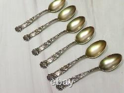 Set 6 Alvin Sterling Bridal Rose Demitasse Spoons Gold Wash No Mono Art Nouveau