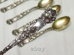 Set 6 Alvin Sterling Bridal Rose Demitasse Spoons Gold Wash No Mono Art Nouveau