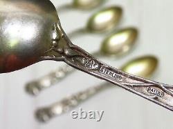 Set 6 Alvin Sterling Bridal Rose Demitasse Spoons Gold Wash No Mono Art Nouveau