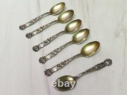 Set 6 Alvin Sterling Bridal Rose Demitasse Spoons Gold Wash No Mono Art Nouveau