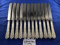 Set Of 12 Antique Alvin Francis I Sterling 9.75 Blunt Blade Knife Knives