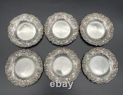 Set Of 6 Alvin Sterling Silver Rose & Scroll Butter Pats / Nut Dishes No Monos