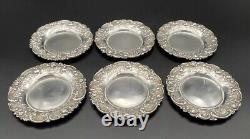 Set Of 6 Alvin Sterling Silver Rose & Scroll Butter Pats / Nut Dishes No Monos