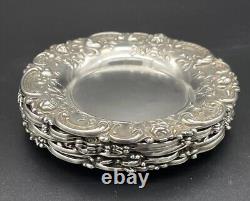 Set Of 6 Alvin Sterling Silver Rose & Scroll Butter Pats / Nut Dishes No Monos