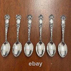 Set Of 6 Vintage Alvin Sterling Silver Spoons, Bridal Rose Monogramed