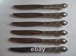 Set Six (6) French Scroll Alvin Sterling Silver Knives 8 7/8 Stainless Blades