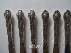 Set Six (6) French Scroll Alvin Sterling Silver Knives 8 7/8 Stainless Blades