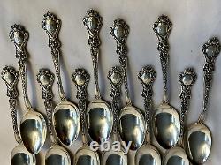 Set of 12 Alvin Nuremberg Devil Face Sterling Silver Teaspoons Monogrammed 300g+