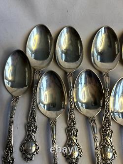 Set of 12 Alvin Nuremberg Devil Face Sterling Silver Teaspoons Monogrammed 300g+