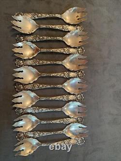 Set of 12 Sterling Silver Alvin Bridal Rose Pattern Ice Cream Forks