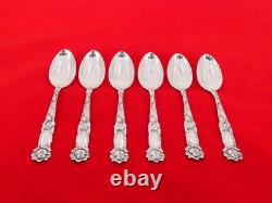Set of 6 Alvin Sterling Silver Bridal Rose Large Teaspoons KN-1