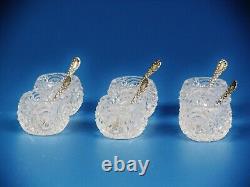 Set of 6 Cut Glass Salt Dish and Sterling Silver Gold Wash Spoon By Alvin