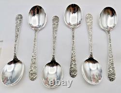 Set of 6 Sterling Alvin Bridal Boquet Large Gumbo Soup Spoons 6 7/8 MINT