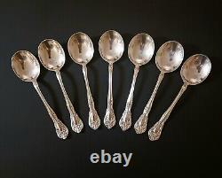 Set of 7 Alvin Sterling Silver CHATEAU ROSE Round Bowl Soup Spoons No Mono