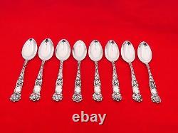 Set of 8 Antique Alvin Sterling Silver Bridal Rose Large Heavy Teaspoons XW-4