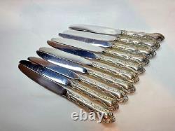Set of Ten (10) French Scroll Alvin Sterling Silver Knives 9 1/2 Long