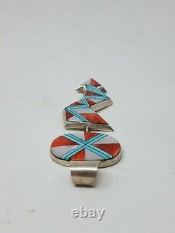 Signed Navajo Alvin Yellowhorse Sterling Pendant Turquoise Multi Inlay Stone 52g