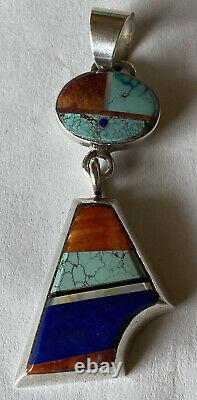 Signed Navajo Alvin Yellowhorse Sterling Silver Inlay Pendant