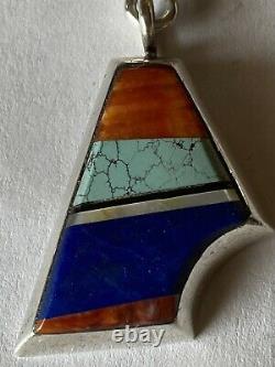 Signed Navajo Alvin Yellowhorse Sterling Silver Inlay Pendant