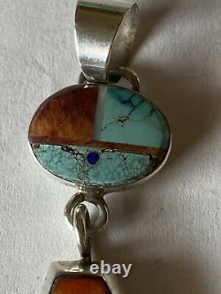 Signed Navajo Alvin Yellowhorse Sterling Silver Inlay Pendant