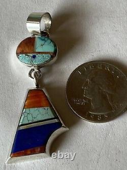 Signed Navajo Alvin Yellowhorse Sterling Silver Inlay Pendant