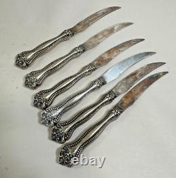 Six Raleigh by Alvin Sterling Silver Fruit Knives with Silverplated Blade 6 1/4