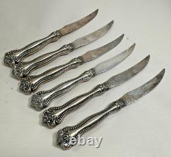 Six Raleigh by Alvin Sterling Silver Fruit Knives with Silverplated Blade 6 1/4