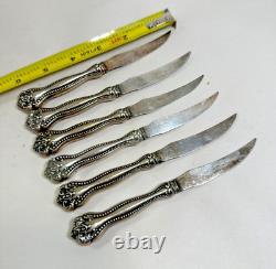 Six Raleigh by Alvin Sterling Silver Fruit Knives with Silverplated Blade 6 1/4