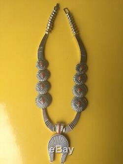 Squash Blossom Sterling Reversible Turquoise & Coral Alvin & Lula Begay Navajo
