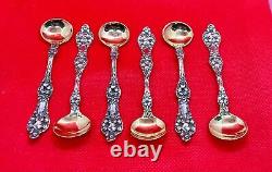 Sterling Alvin Orange Blossom Mustard Condiment Spoons Gold Wash Bowl set of 6