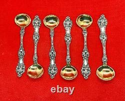 Sterling Alvin Orange Blossom Mustard Condiment Spoons Gold Wash Bowl set of 6