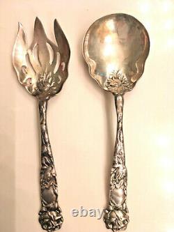 Sterling Cold Meat Serving Fork & Serving Spoon. Bridal Rose Pattern. Never Used