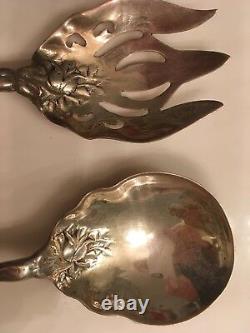 Sterling Cold Meat Serving Fork & Serving Spoon. Bridal Rose Pattern. Never Used