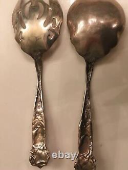 Sterling Cold Meat Serving Fork & Serving Spoon. Bridal Rose Pattern. Never Used